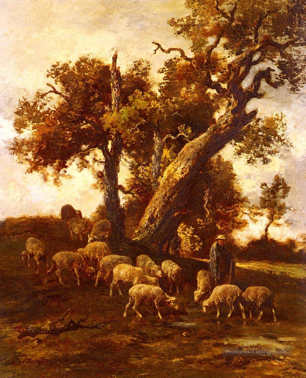 Mouton au pâturage animalier Charles Émile Jacque Peintures à l'huile